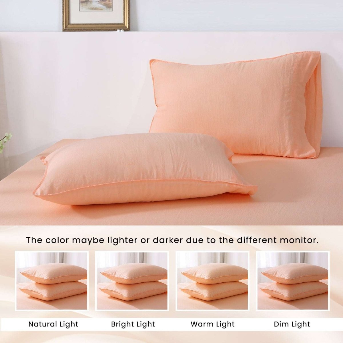 Peach Pink 100% Organic Linen Pillowcases - Victory Symbol