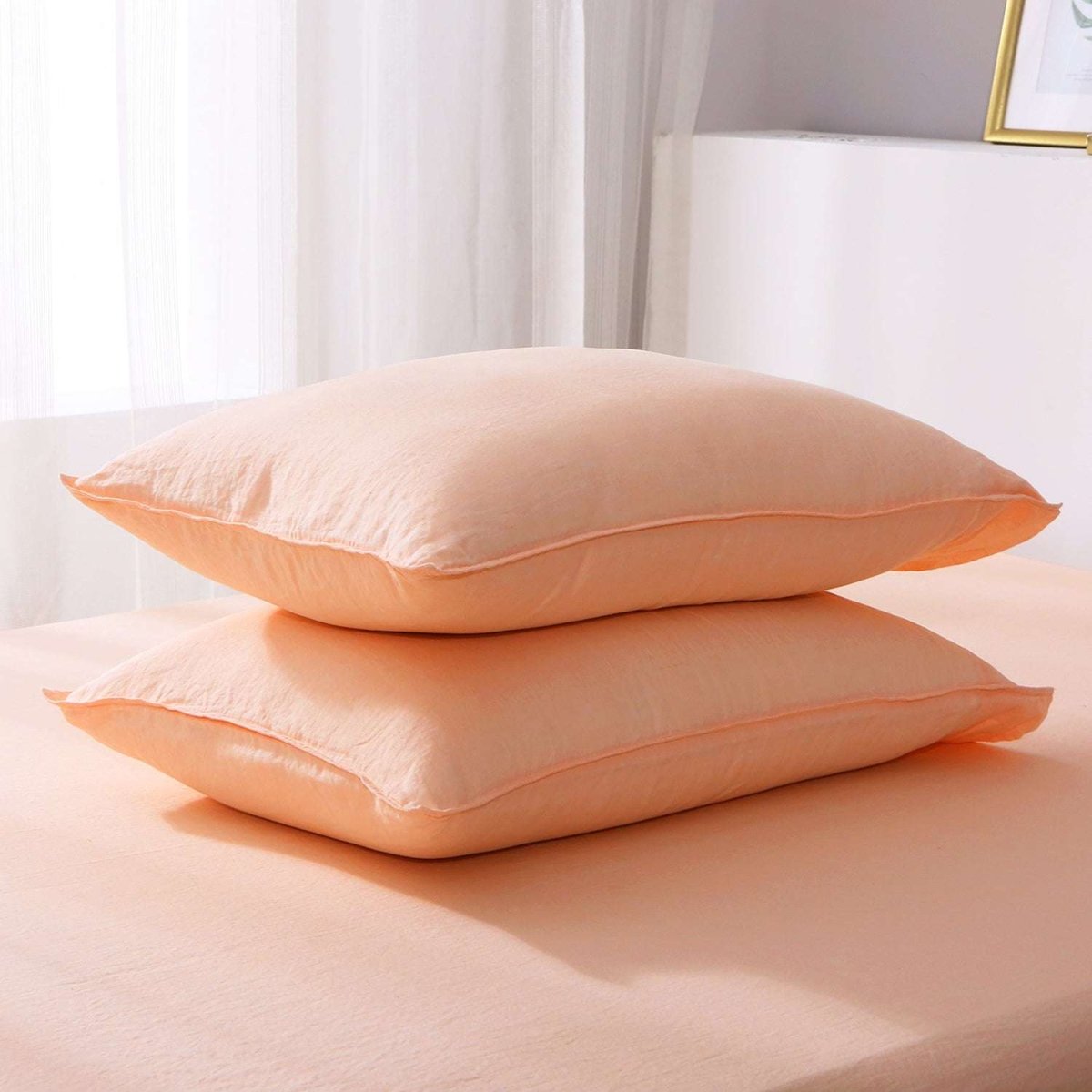 Peach Pink 100% Organic Linen Pillowcases - Victory Symbol