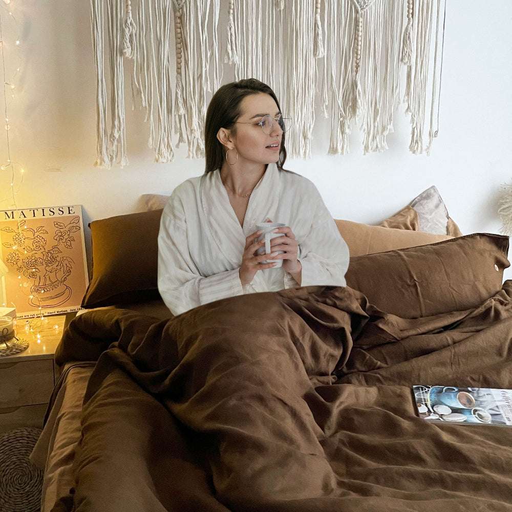 Pinecone Brown 100% Organic Linen Duvet Cover Set - Victory Symbol