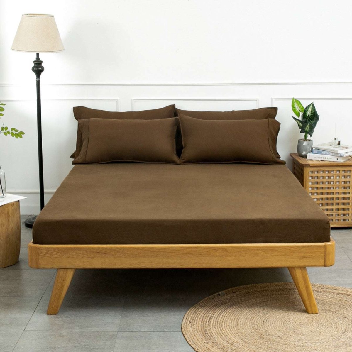 Pinecone Brown 100% Organic Linen Fitted Sheet - Victory Symbol