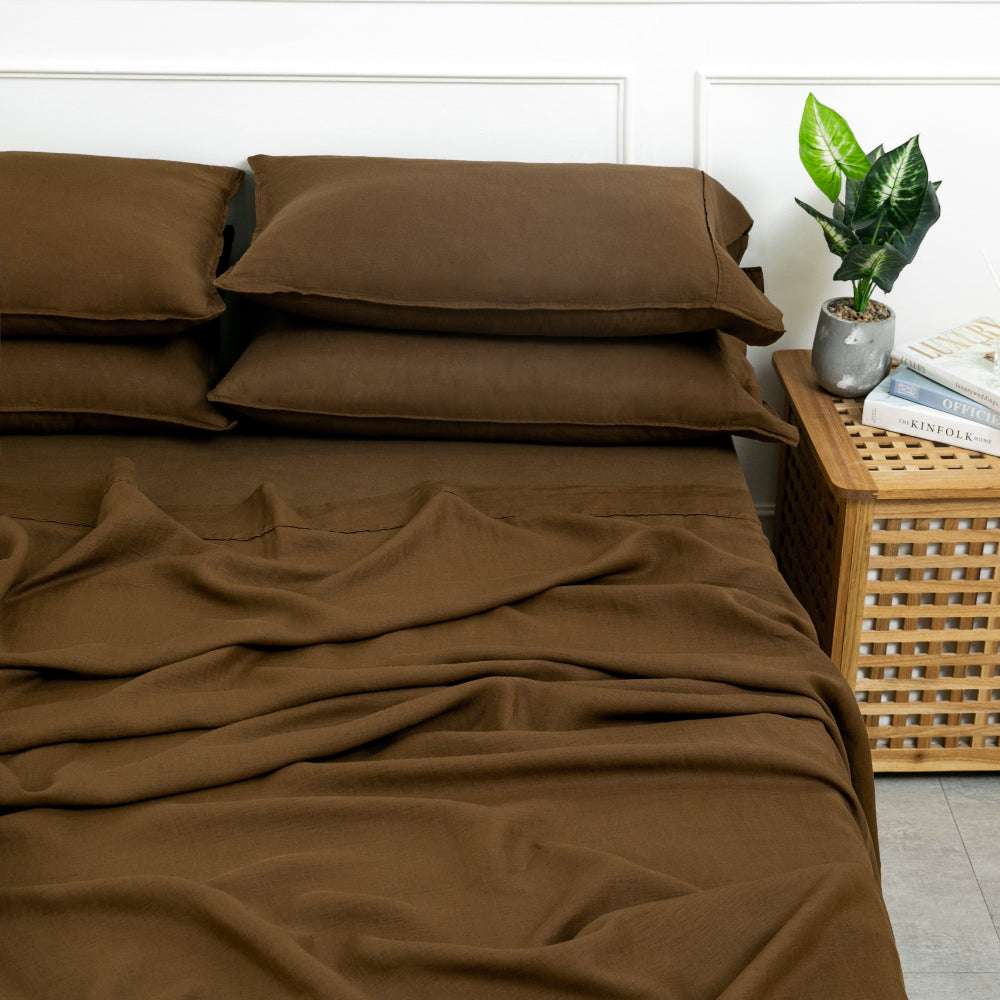 Pinecone Brown 100% Organic Linen Pillowcases - Victory Symbol