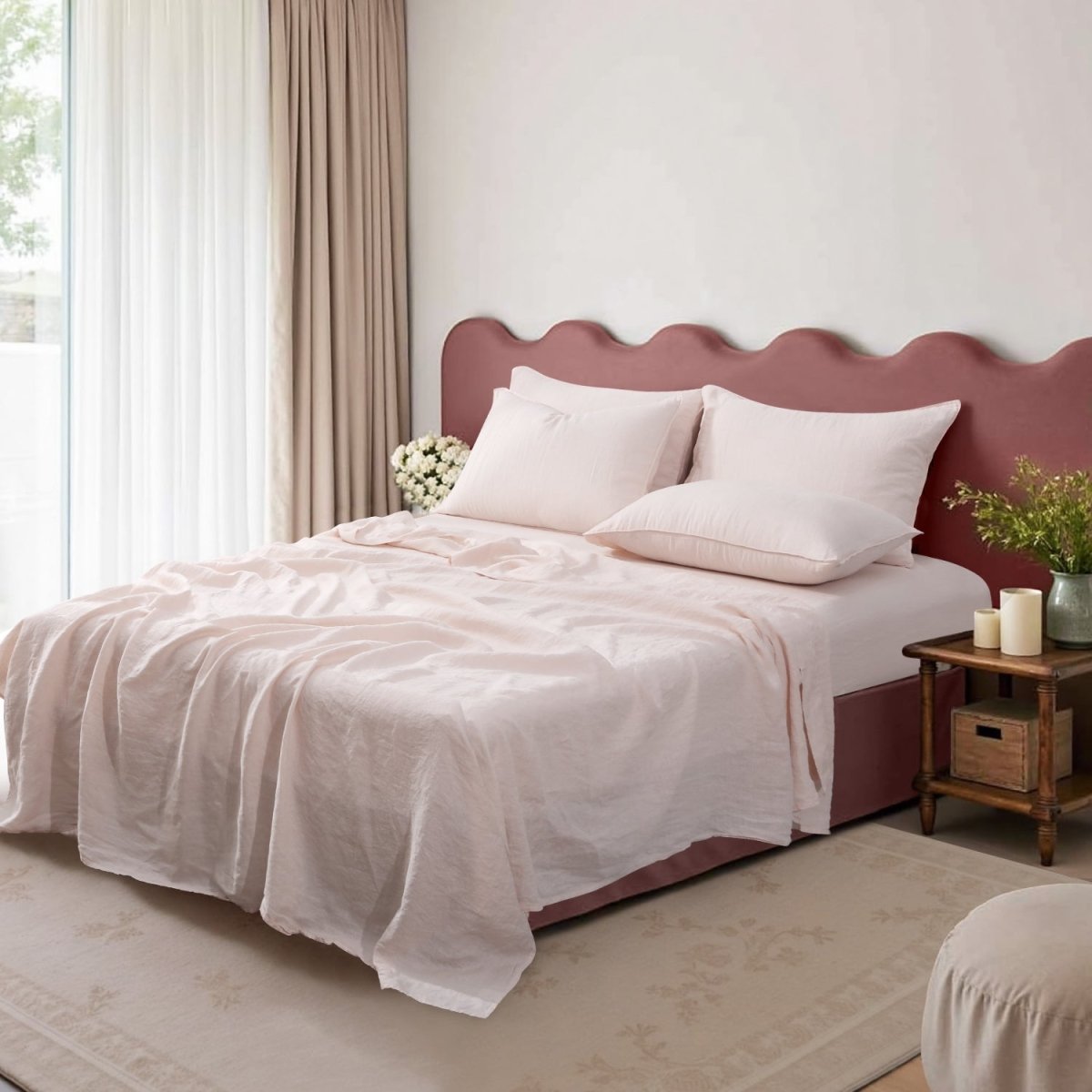Pink 100% Organic Linen Sheets Set - Victory Symbol