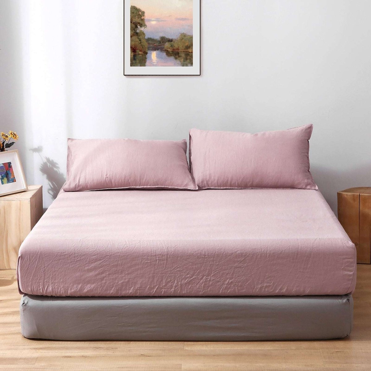 Pink Lavender 100% Organic Linen Fitted Sheet - Victory Symbol