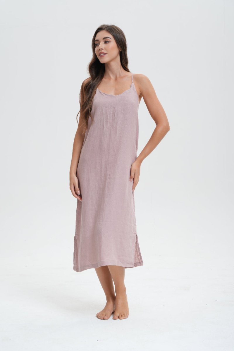 Pink Purple 100% Organic Linen Midi Dress - Victory Symbol