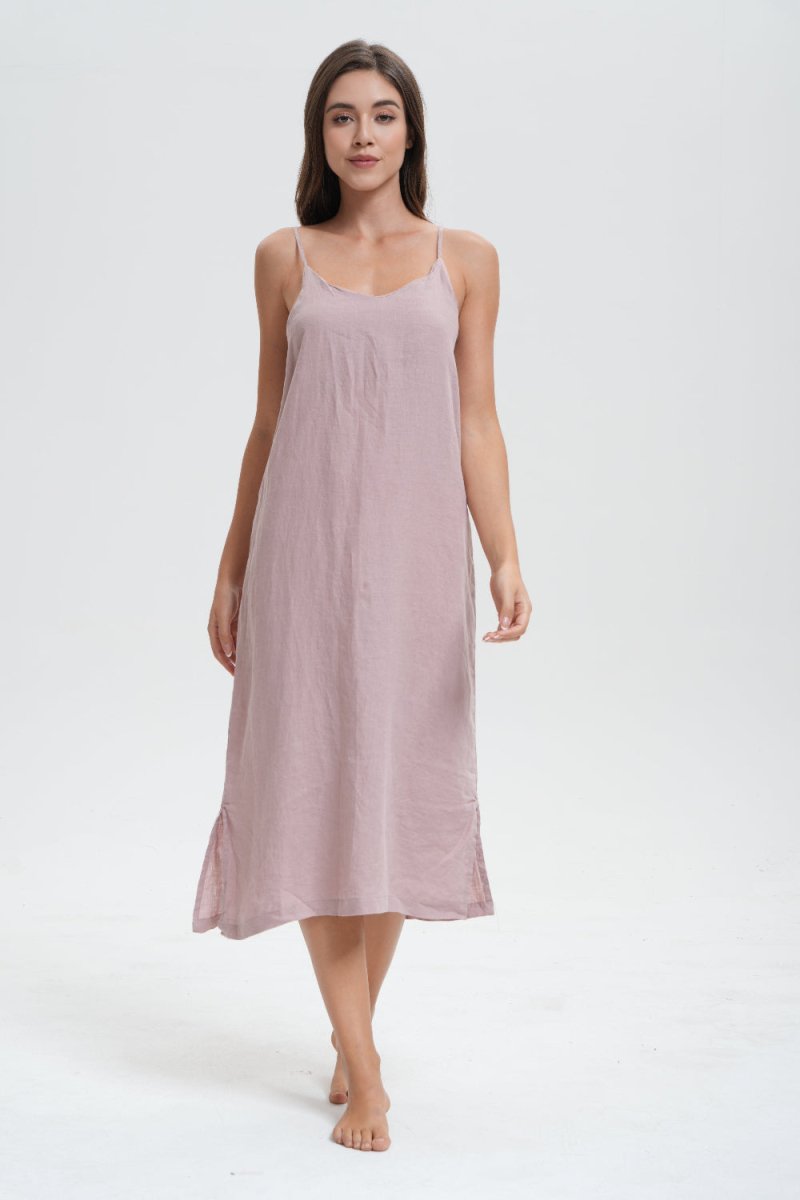 Pink Purple 100% Organic Linen Midi Dress - Victory Symbol