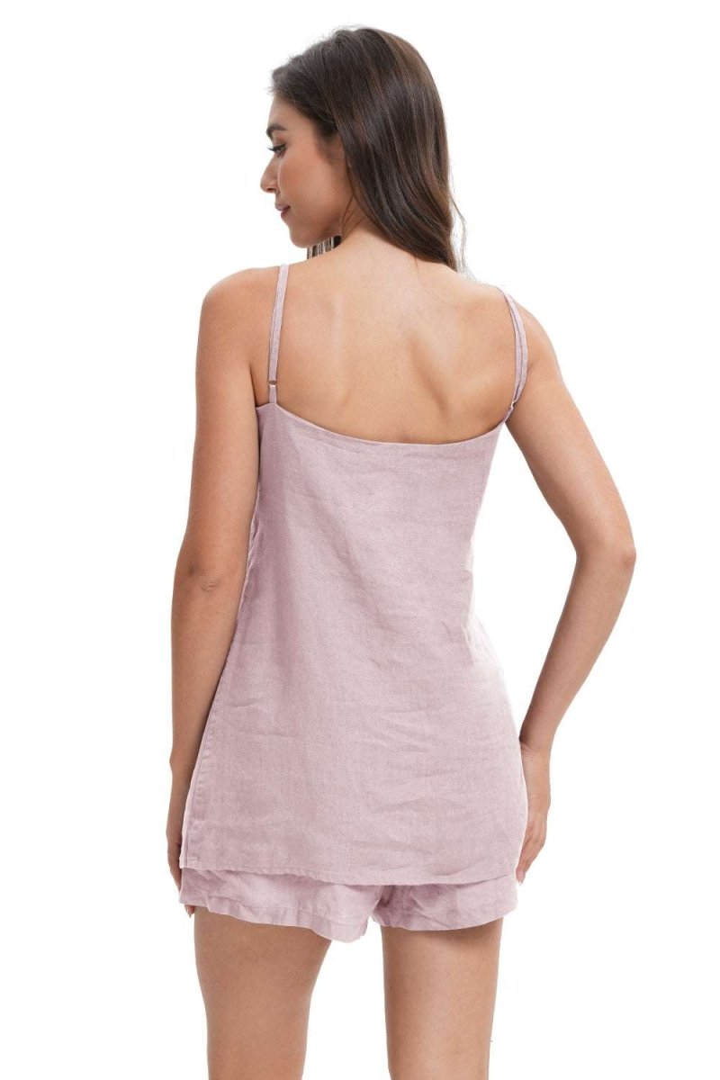 Pink Purple Women's Linen Camisole Tank Top V - Neck Loose Casual Adjustable Strap - Victory Symbol