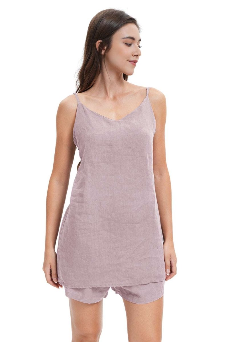 Pink Purple Women's Linen Camisole Tank Top V - Neck Loose Casual Adjustable Strap - Victory Symbol