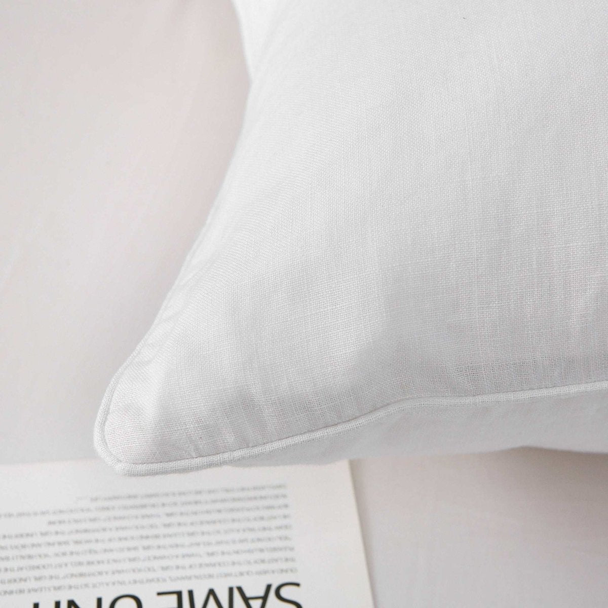 Pure White 100% Organic Linen Euro Pillowcases - Victory Symbol