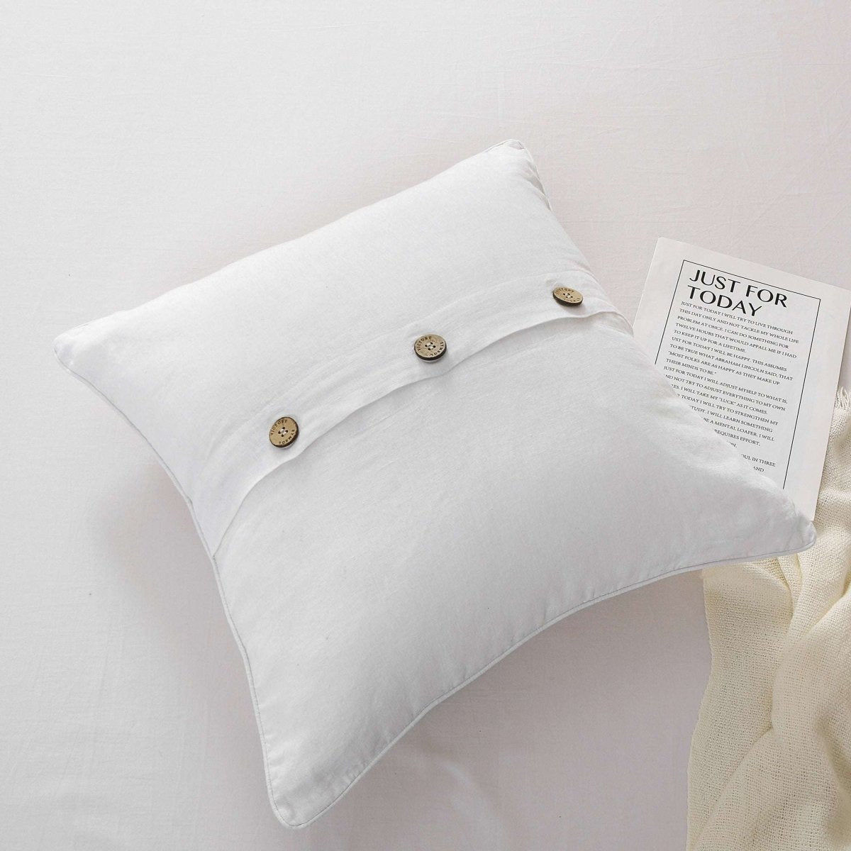 Pure White 100% Organic Linen Euro Pillowcases - Victory Symbol