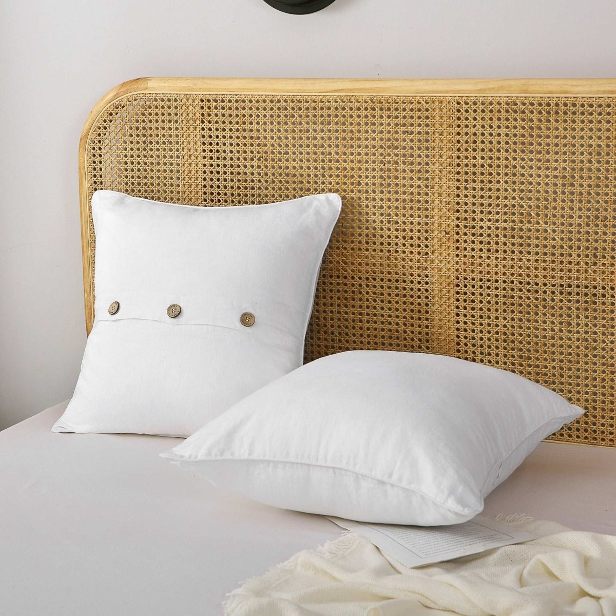 Pure White 100% Organic Linen Euro Pillowcases - Victory Symbol