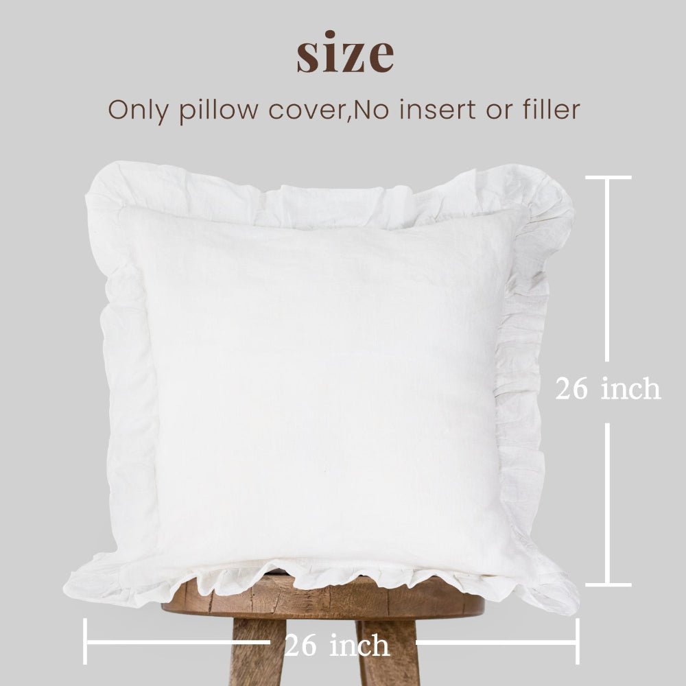 Pure White 100% Organic Linen Euro Pillowcases With Ruffles - Victory Symbol