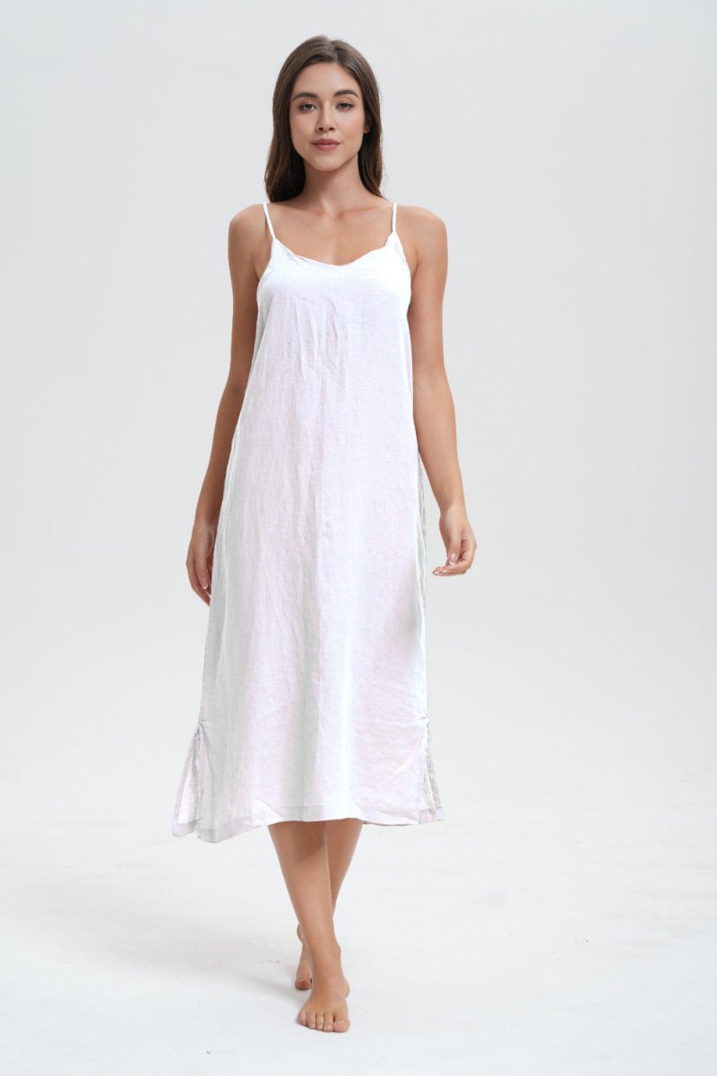 Pure White 100% Organic Linen Midi Dress - Victory Symbol