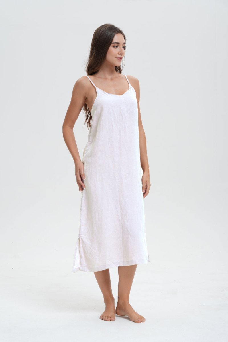 Pure White 100% Organic Linen Midi Dress - Victory Symbol