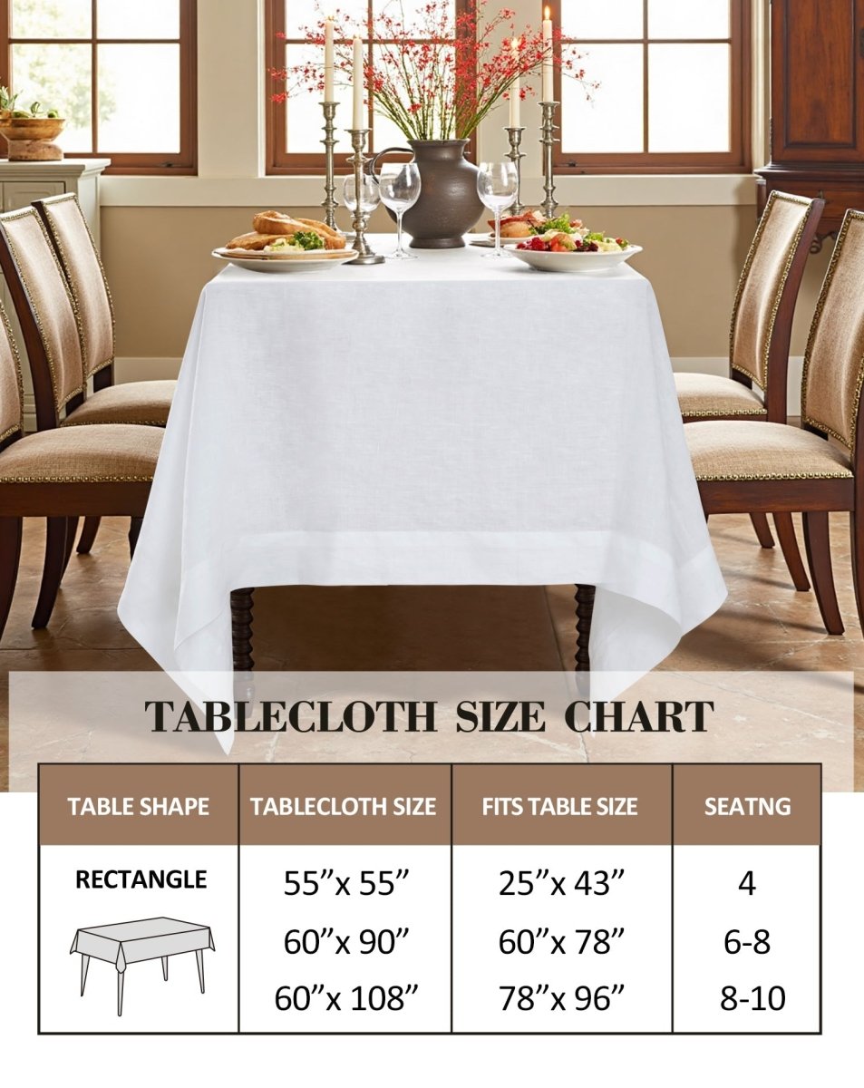 Pure White 100% Organic Linen Tablecloth - Victory Symbol