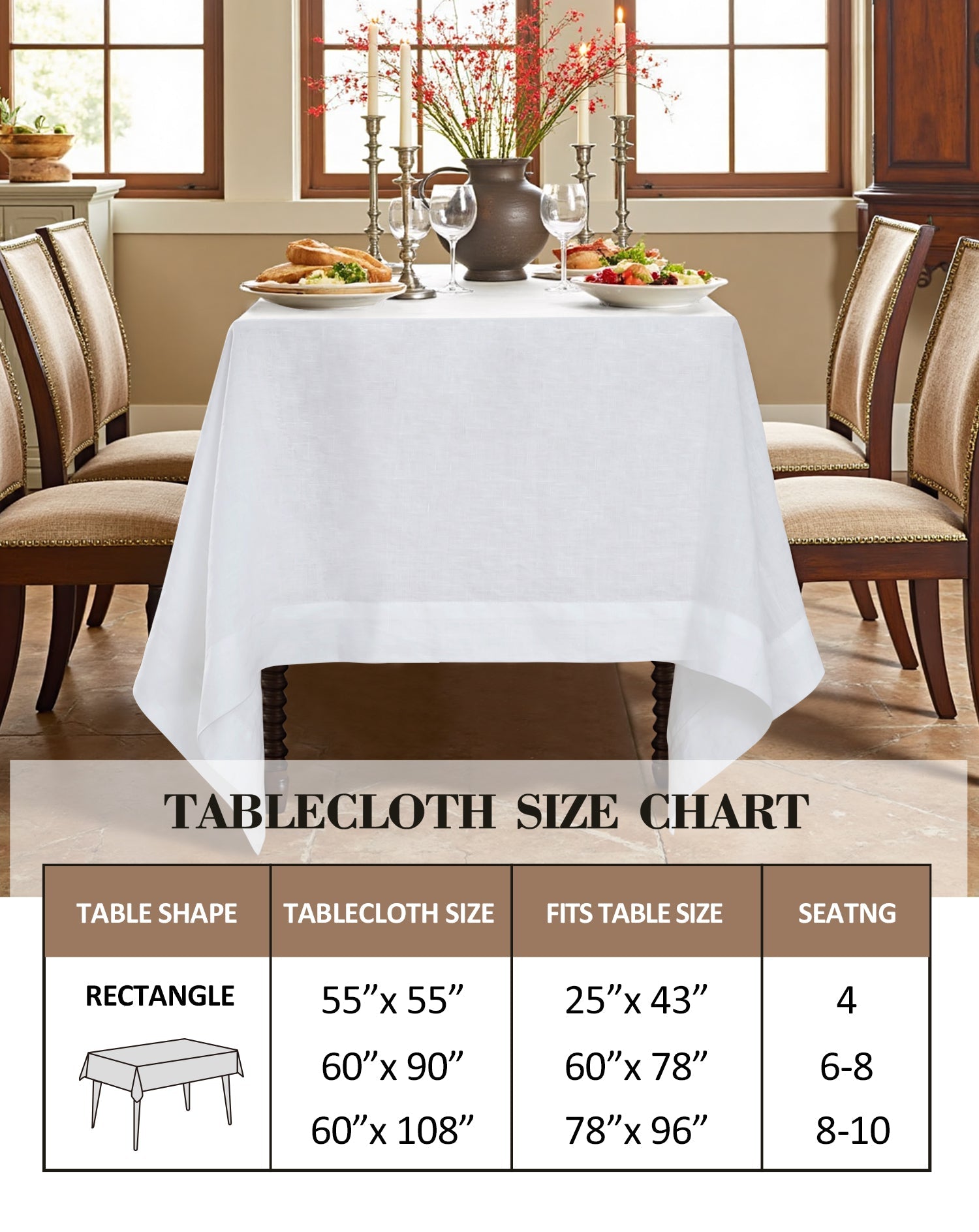 Pure White 100% Organic Linen Tablecloth-Victory Symbol