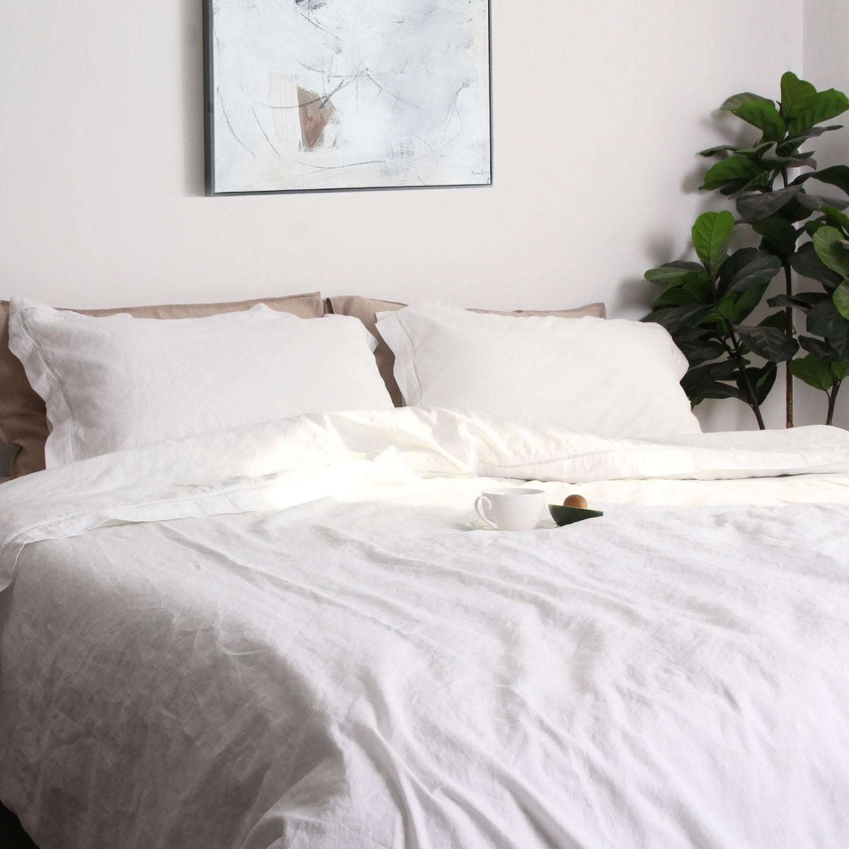 Pure White Cotton - Linen Mixed Weave Duvet Cover Set - Victory Symbol