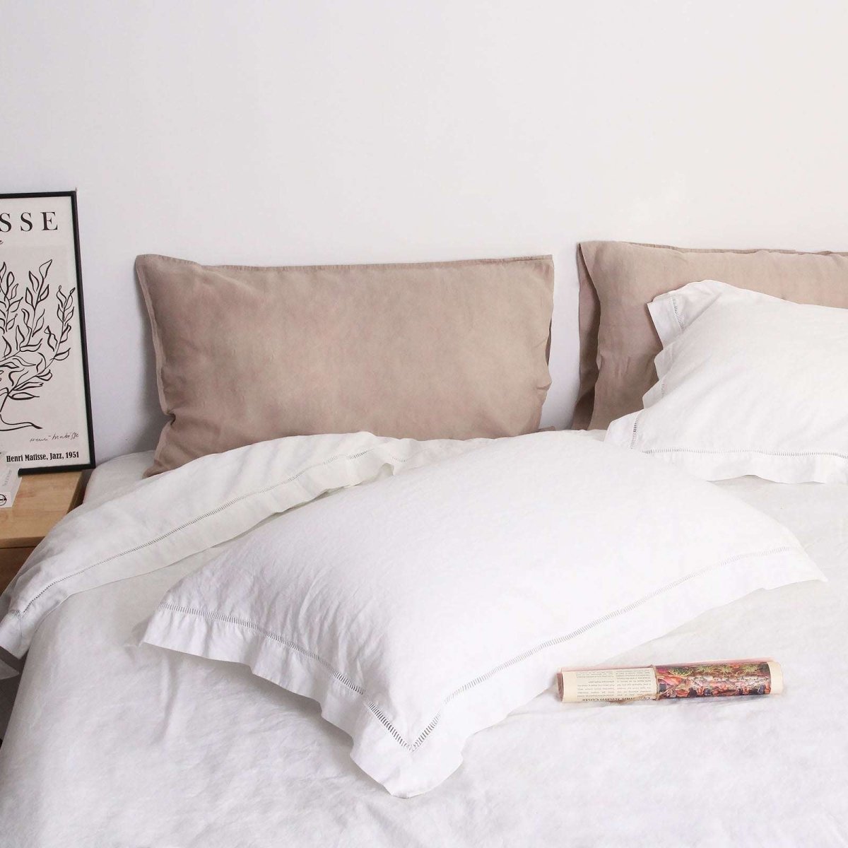 Pure White Cotton - Linen Mixed Weave Duvet Cover Set - Victory Symbol