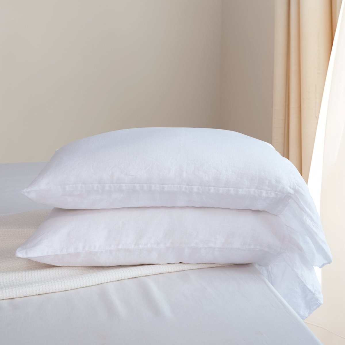 Pure White Fishtail Ruffle 100% Organic Linen Pillowcases - Victory Symbol