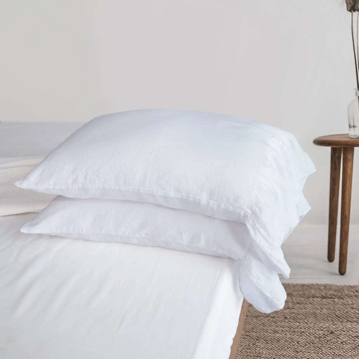 Pure White Fishtail Ruffle 100% Organic Linen Pillowcases - Victory Symbol