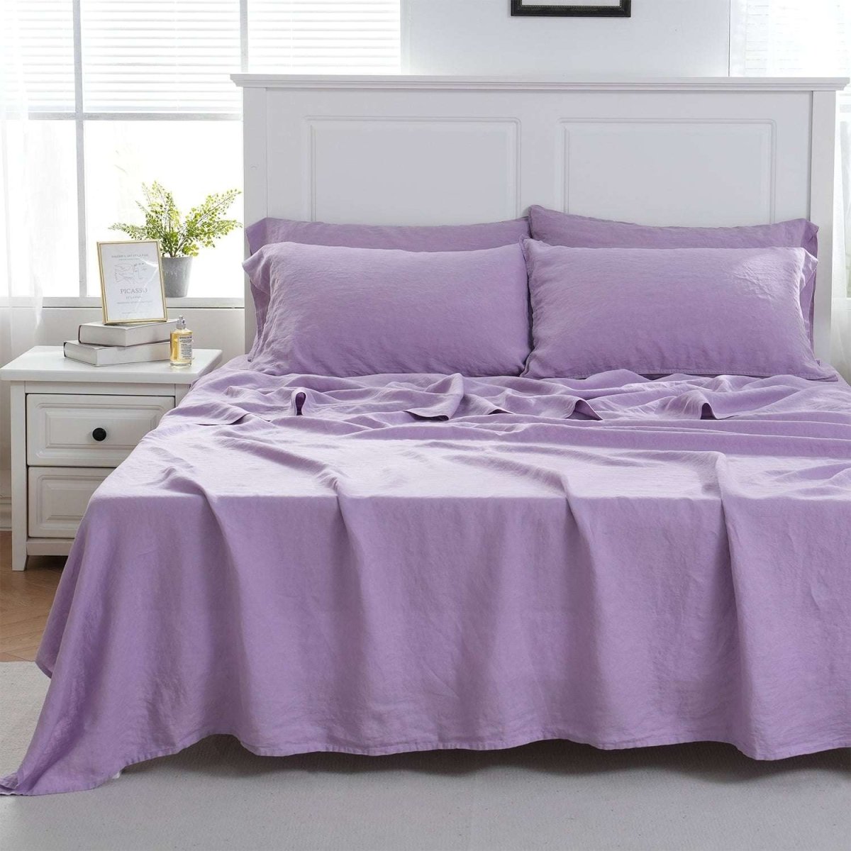 Purple Lavender 100% Organic Linen Sheets Set - Victory Symbol