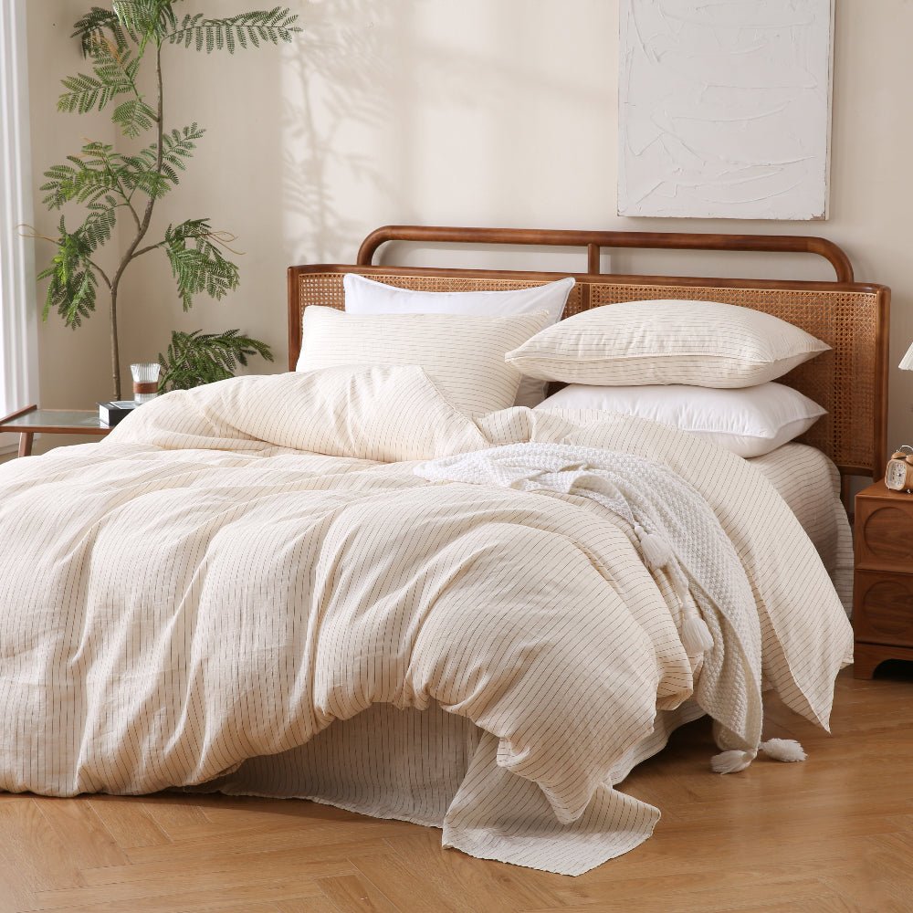 Red Stripe 100% Organic Linen Yarn Dyed Duvet Cover (Only 1 Piece) - Victory Symbol