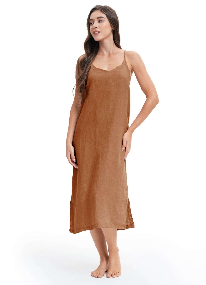 Rust 100% Organic Linen Midi Dress - Victory Symbol