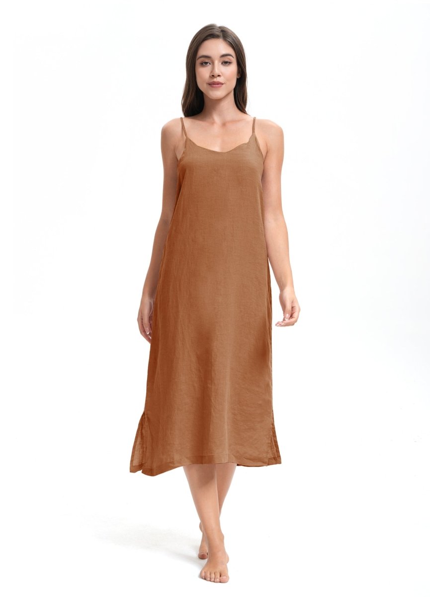 Rust 100% Organic Linen Midi Dress - Victory Symbol