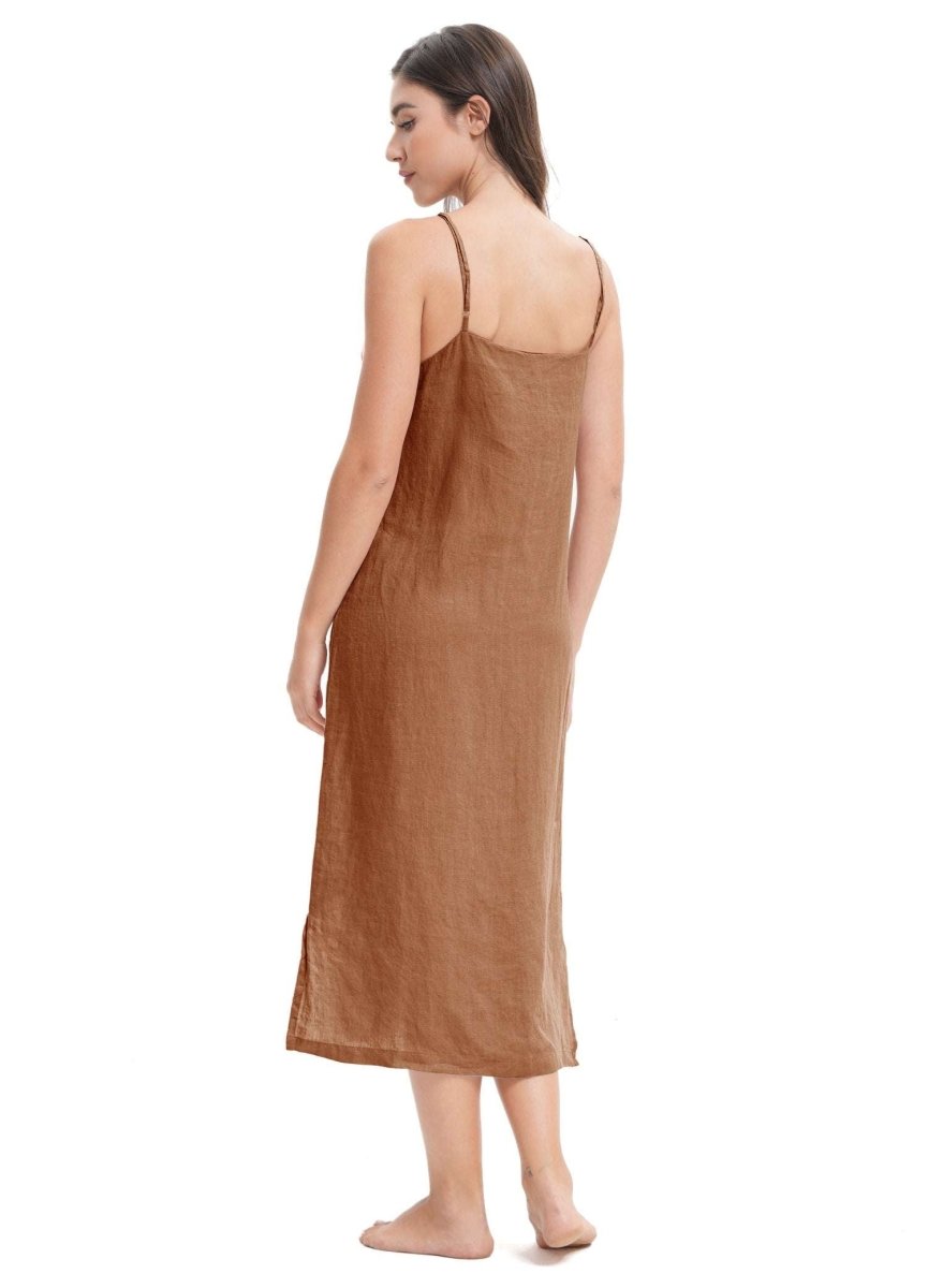 Rust 100% Organic Linen Midi Dress - Victory Symbol
