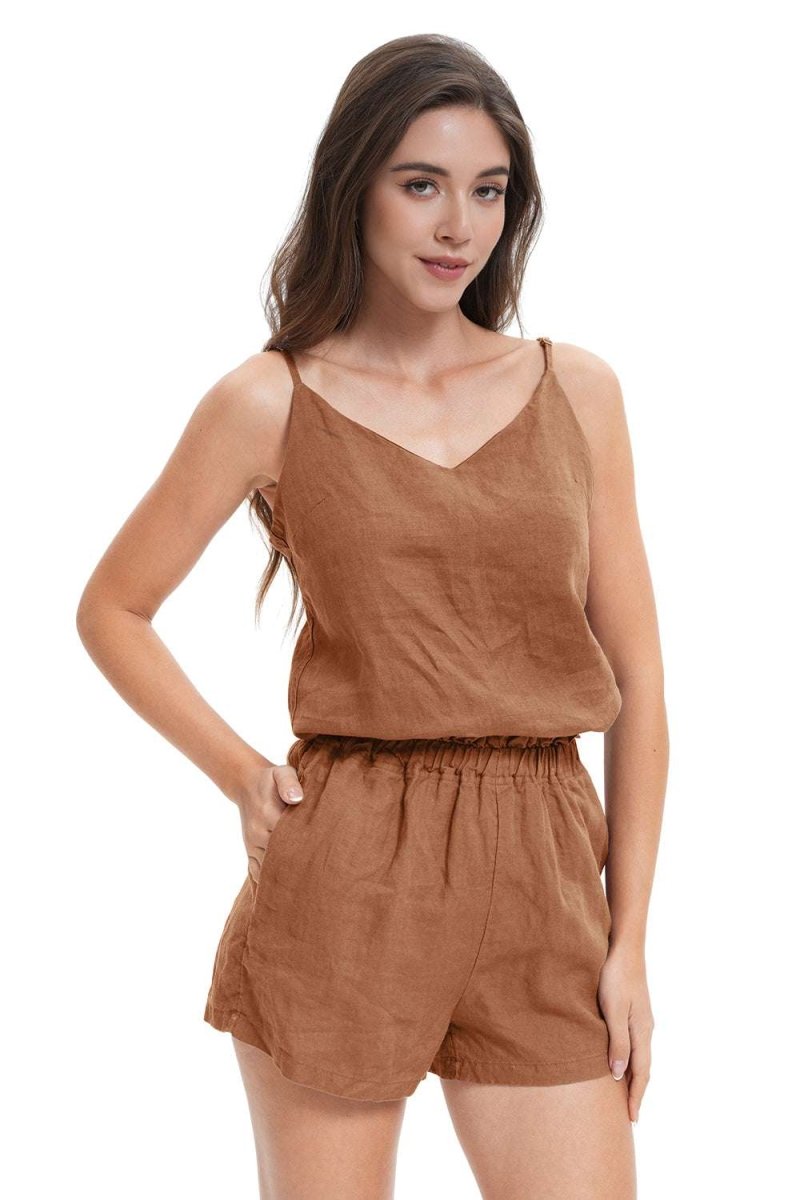 Rust Women's Linen Camisole Tank Top V - Neck Loose Casual Adjustable Strap - Victory Symbol