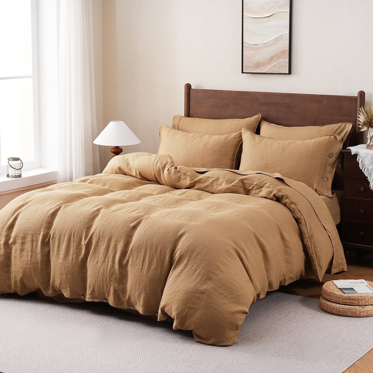Sandy Beige 100% Organic Linen Duvet Cover (Only 1 Piece) - Victory Symbol