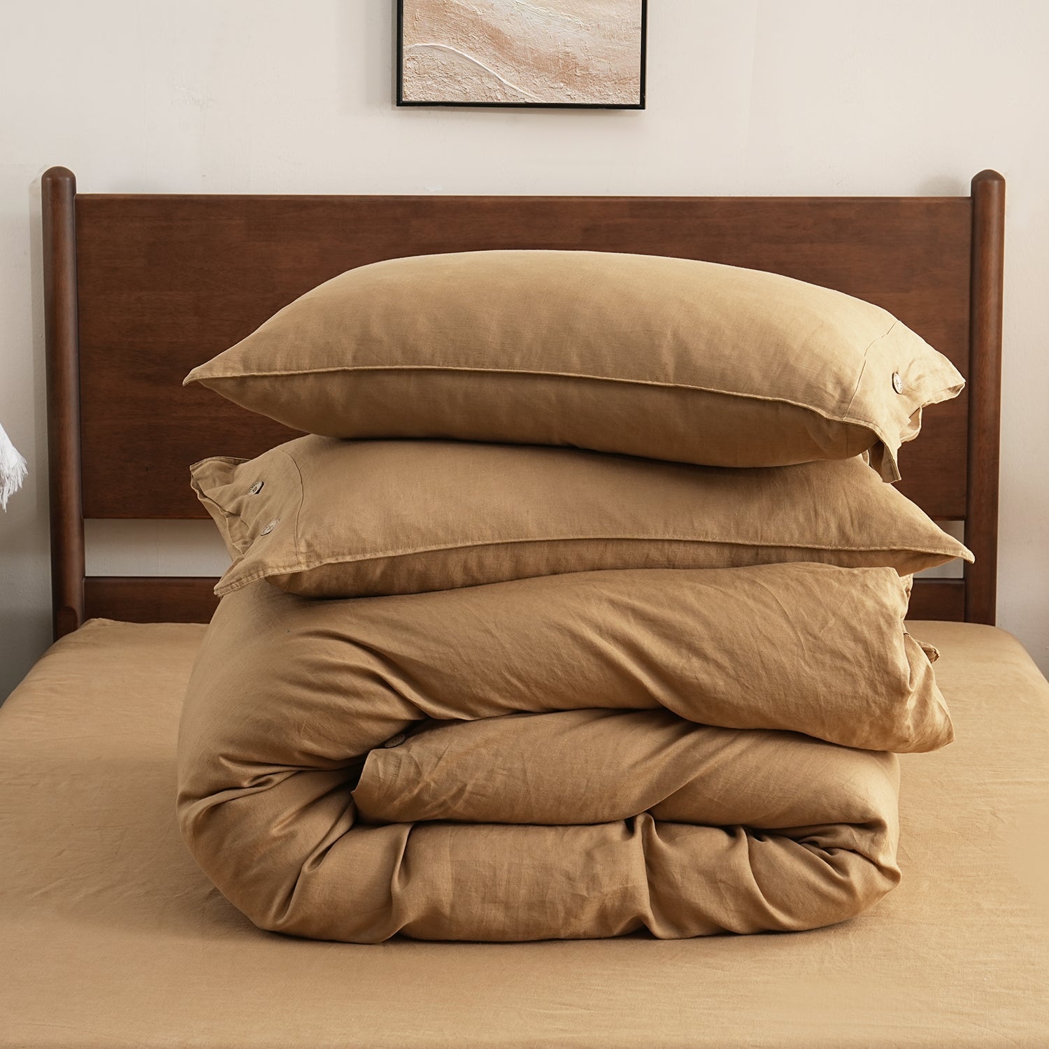 Sandy Beige 100% Organic Linen Duvet Cover Set-Victory Symbol