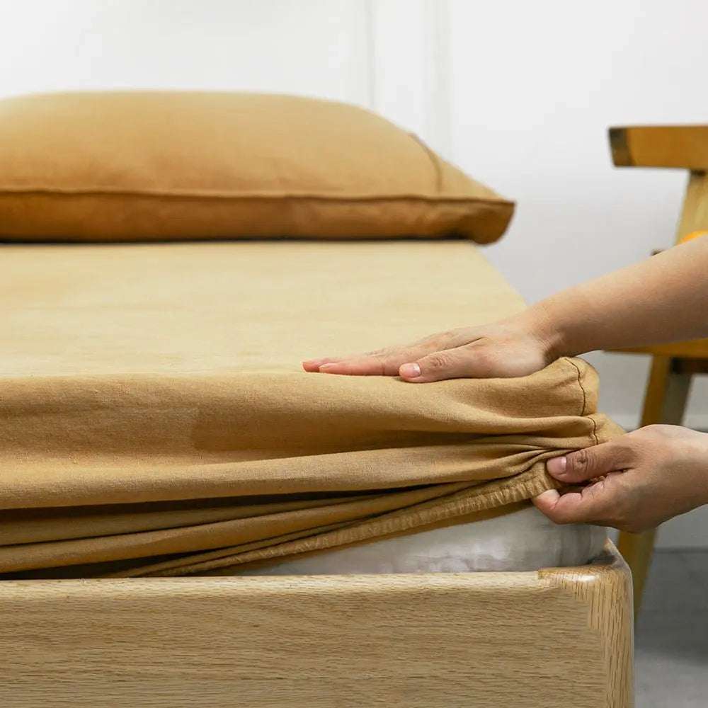 Sandy Beige 100% Organic Linen Fitted Sheet - Victory Symbol