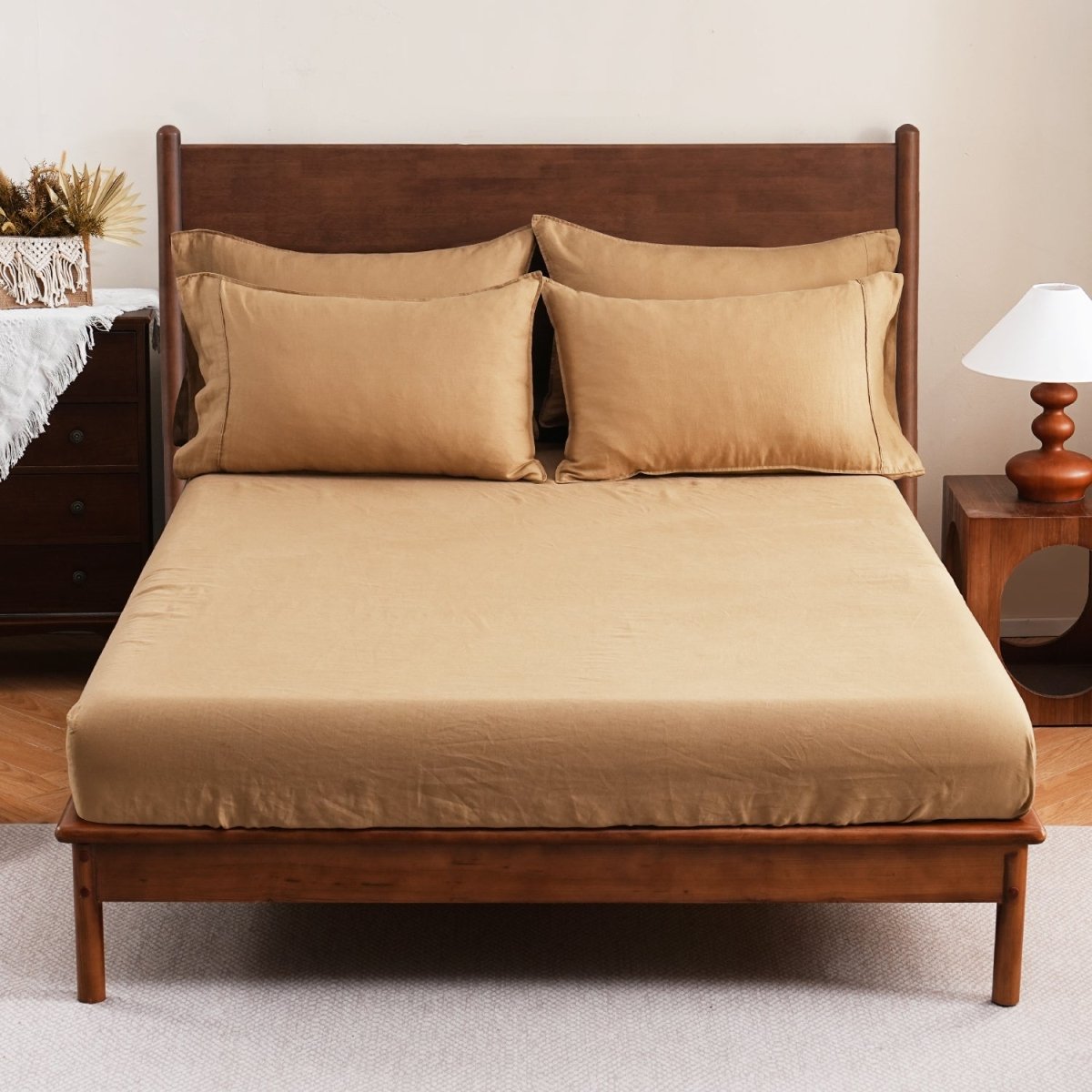 Sandy Beige 100% Organic Linen Fitted Sheet - Victory Symbol