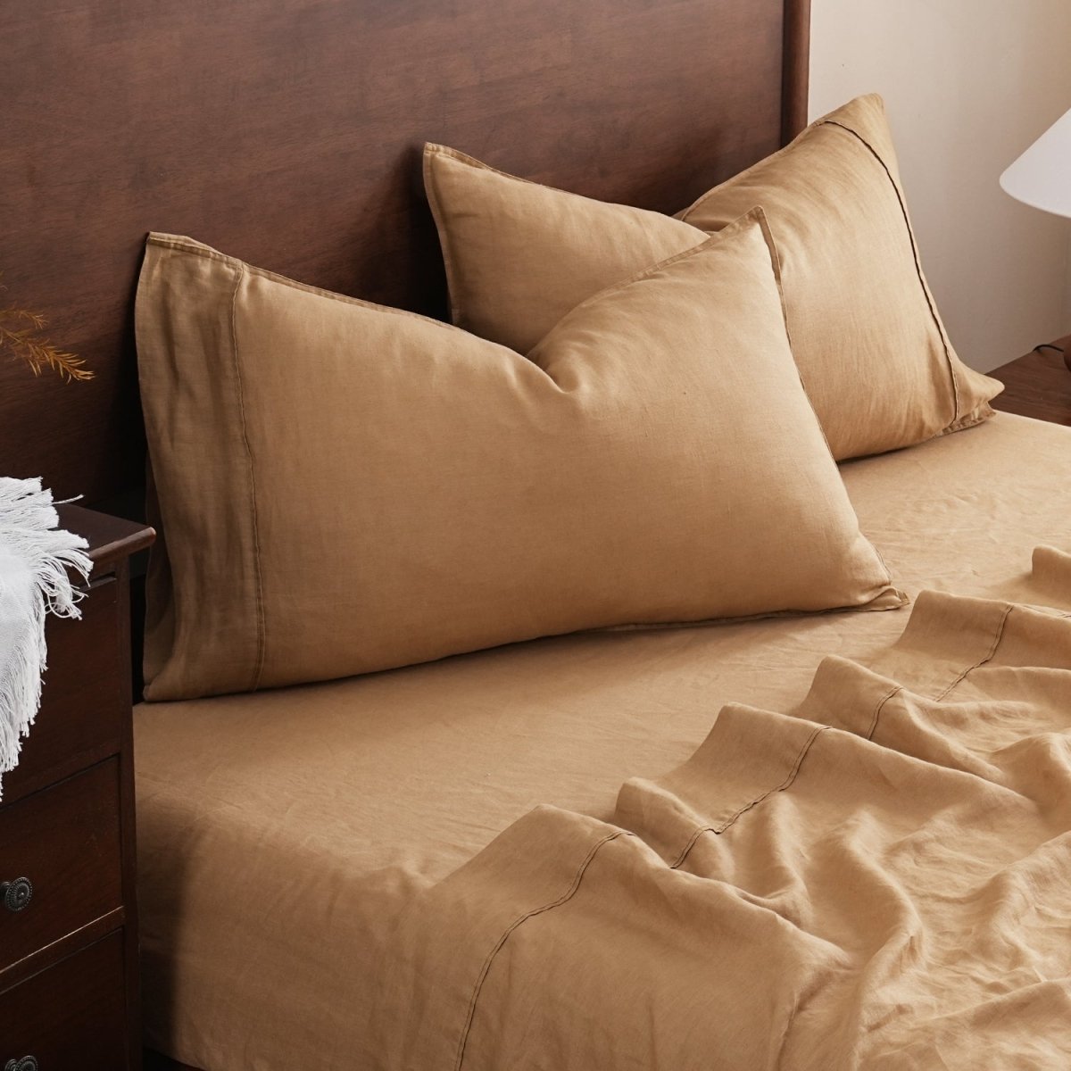 Sandy Beige 100% Organic Linen Pillowcases - Victory Symbol