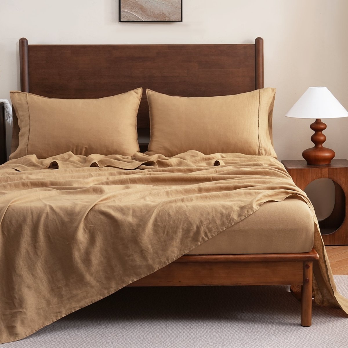 Sandy Beige 100% Organic Linen Sheets Set - Victory Symbol