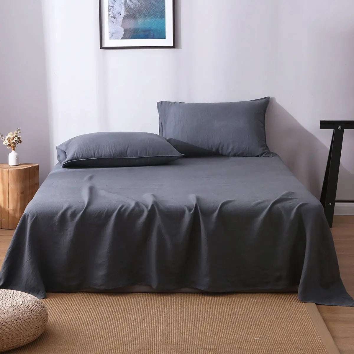 Silver Gray 100% Organic Linen Sheets Set - Victory Symbol