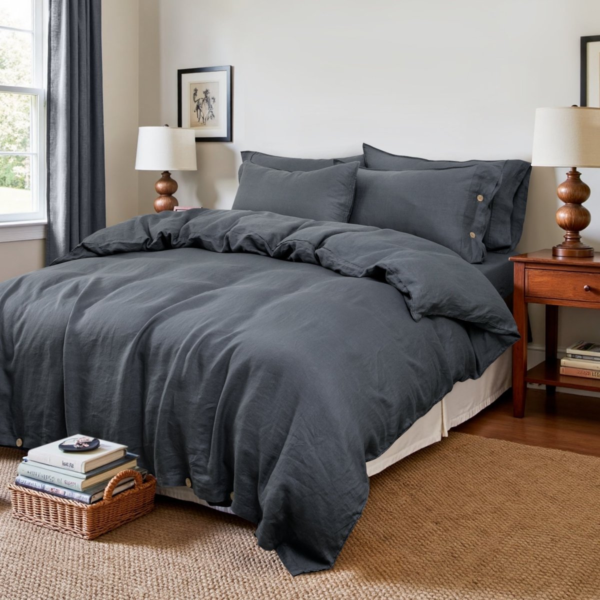 Silver Grey 100% Organic Linen Duvet Cover (Only 1 Piece) - Victory Symbol