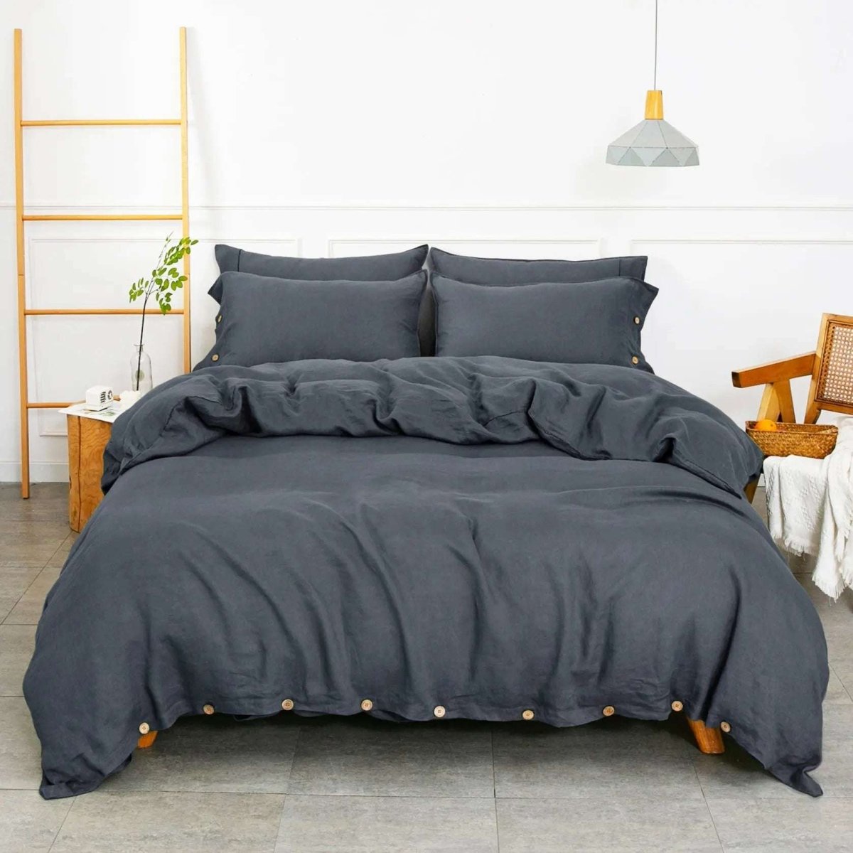 Silver Grey 100% Organic Linen Duvet Cover (Only 1 Piece) - Victory Symbol