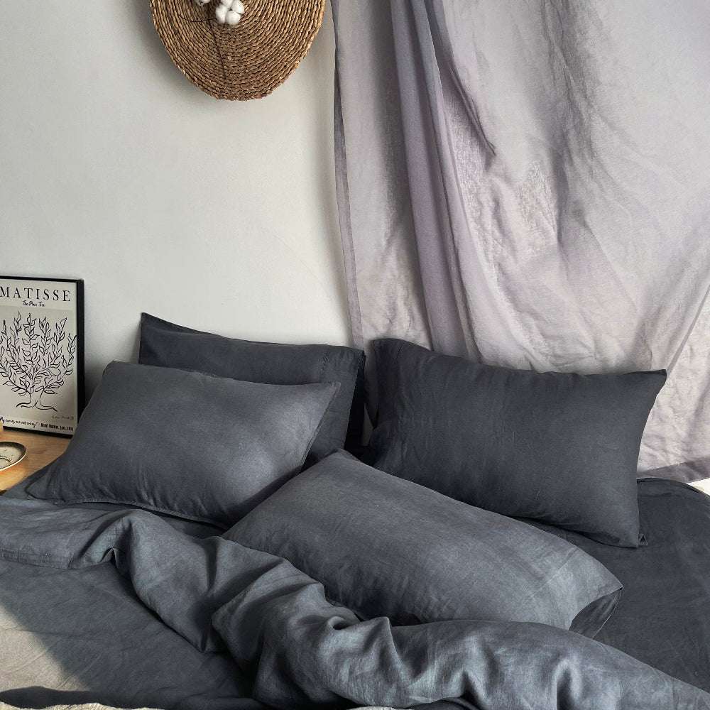 Silver Grey 100% Organic Linen Pillowcases - Victory Symbol
