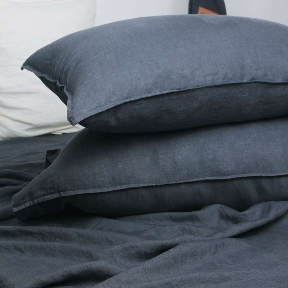 Silver Grey 100% Organic Linen Pillowcases - Victory Symbol