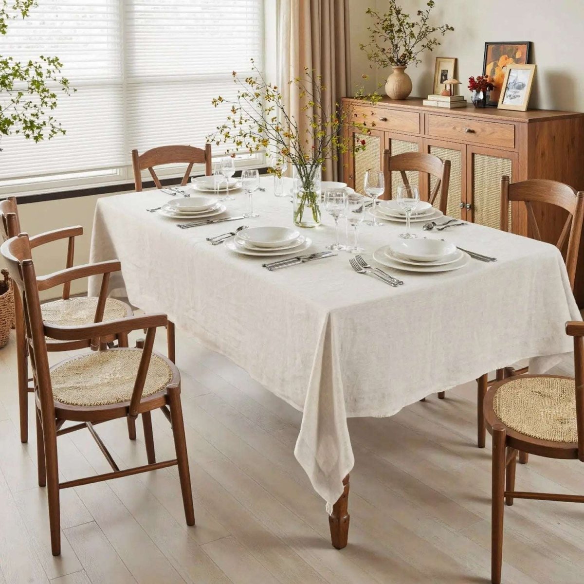 Thick Natural Undyed Linen 100% Organic Linen Tablecloth - Victory Symbol