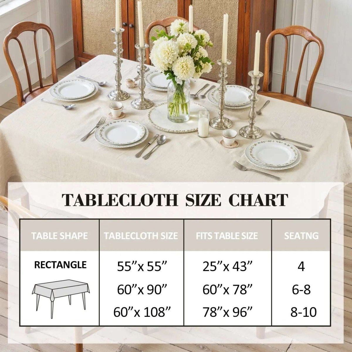 Thick Natural Undyed Linen 100% Organic Linen Tablecloth - Victory Symbol