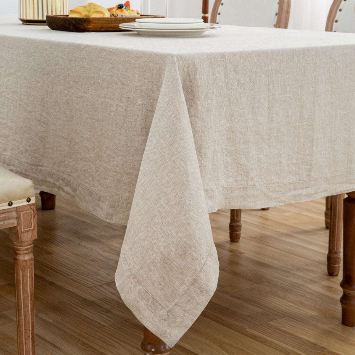 Thick Natural Undyed Linen 100% Organic Linen Tablecloth - Victory Symbol