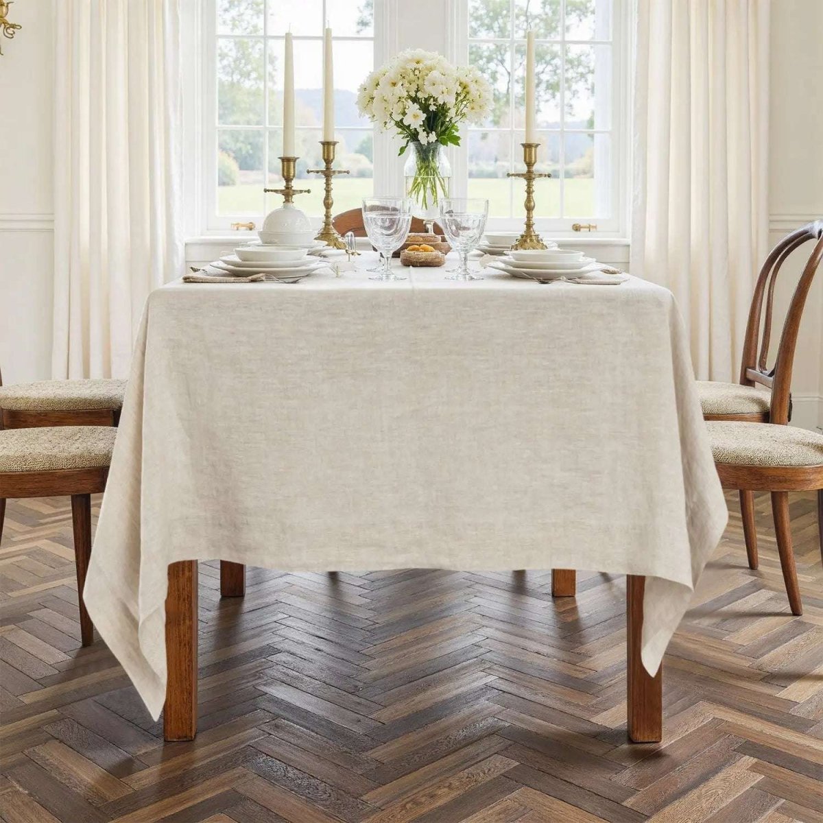 Thick Natural Undyed Linen 100% Organic Linen Tablecloth - Victory Symbol