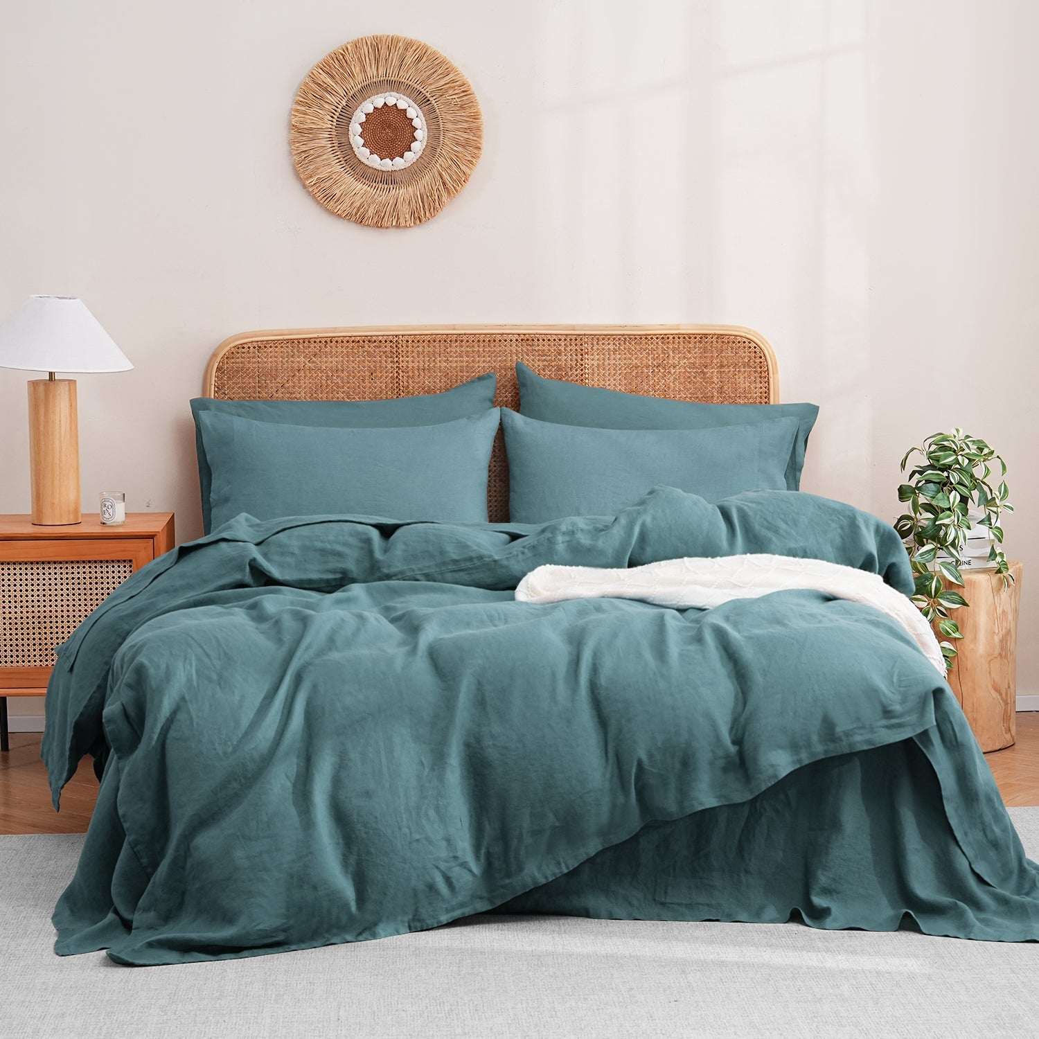 Turquoise Blue 100% Organic Linen Duvet Cover Set-Victory Symbol