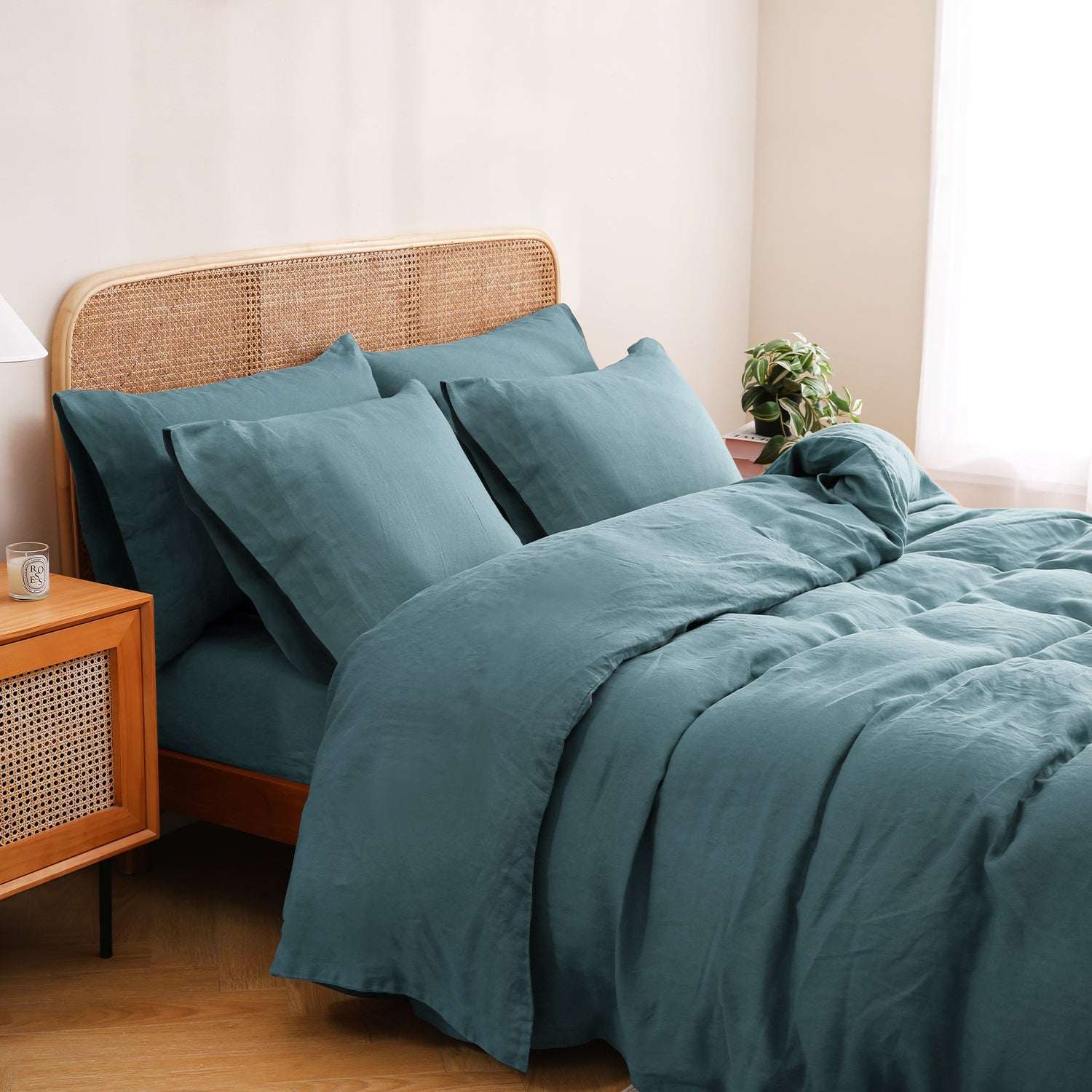 Turquoise Blue 100% Organic Linen Duvet Cover Set-Victory Symbol