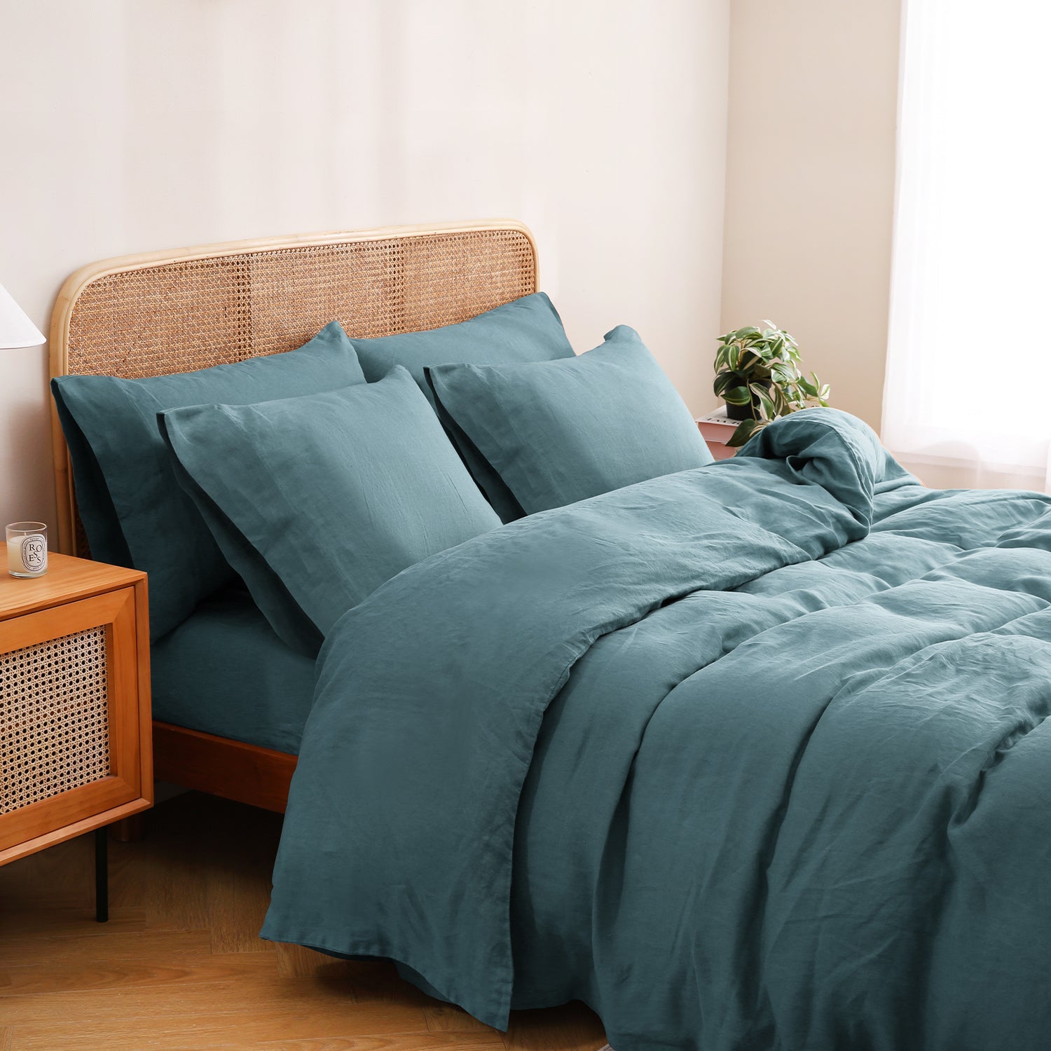 Turquoise Blue 100% Organic Linen Duvet Cover Set-Victory Symbol