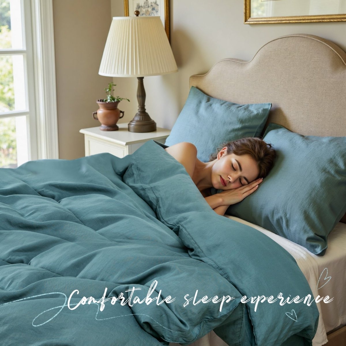 Turquoise Blue 100% Organic Linen Duvet Cover (Only 1 Piece) - Victory Symbol