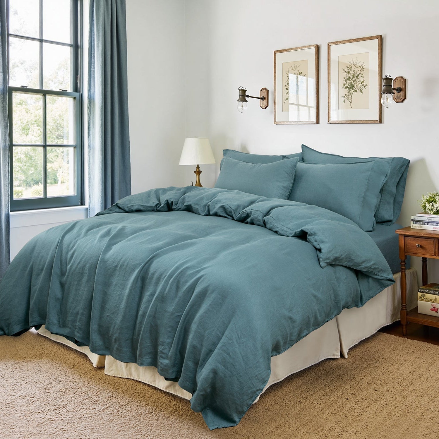 Turquoise Blue 100% Organic Linen Duvet Cover (Only 1 Piece)-Victory Symbol