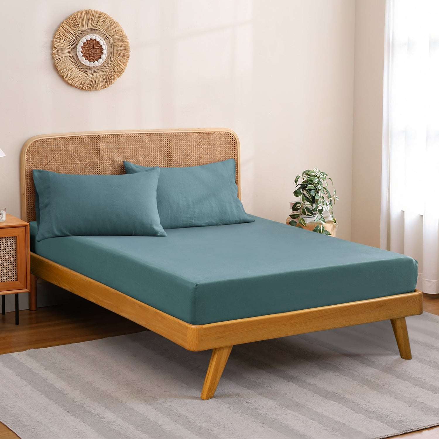 Turquoise Blue 100% Organic Linen Fitted Sheet-Victory Symbol